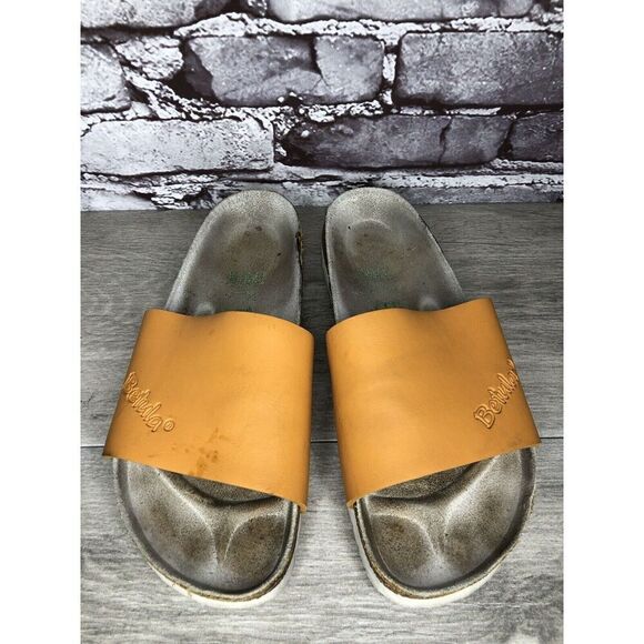 Betula Birkenstock Orange Leather Cork Strap Slide Sandals Women Sz 39EU/8.5M US - Picture 16 of 16